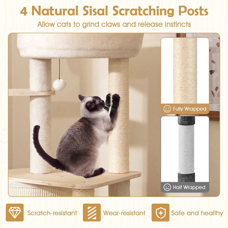 56 Inch Tall Cat Tree with 2 Sisal Scratching Posts and Ladder-NA by DirectDeals