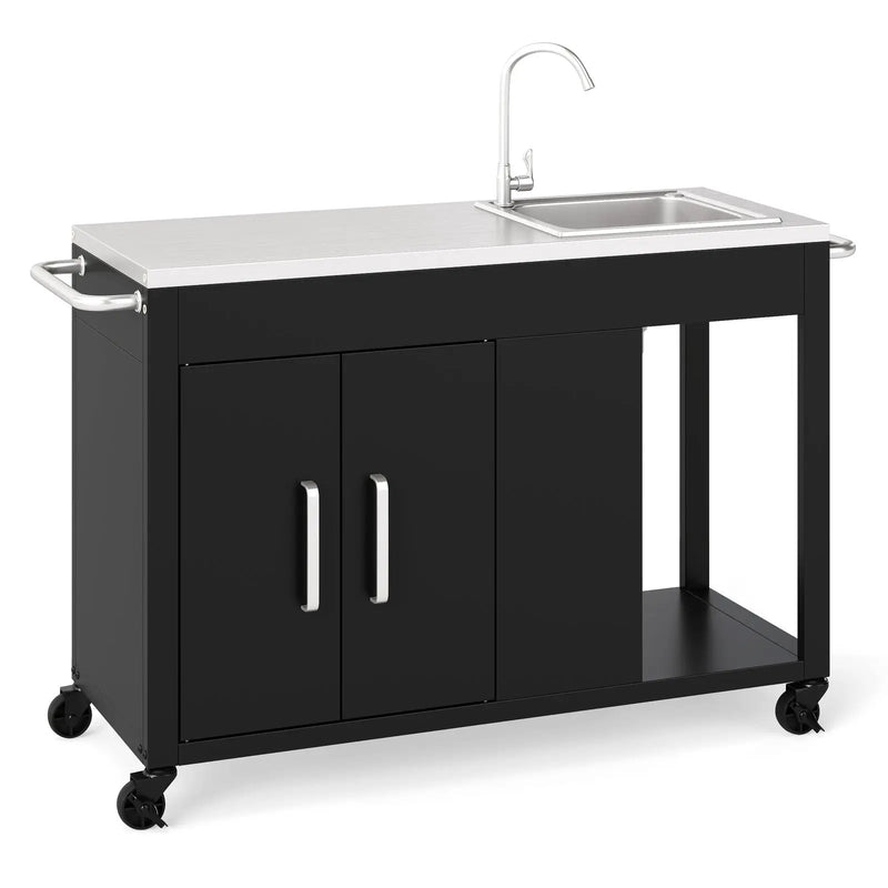 56 Inches Outdoor Grill Table with Sink and Stainless Steel Top-Black by DirectDeals