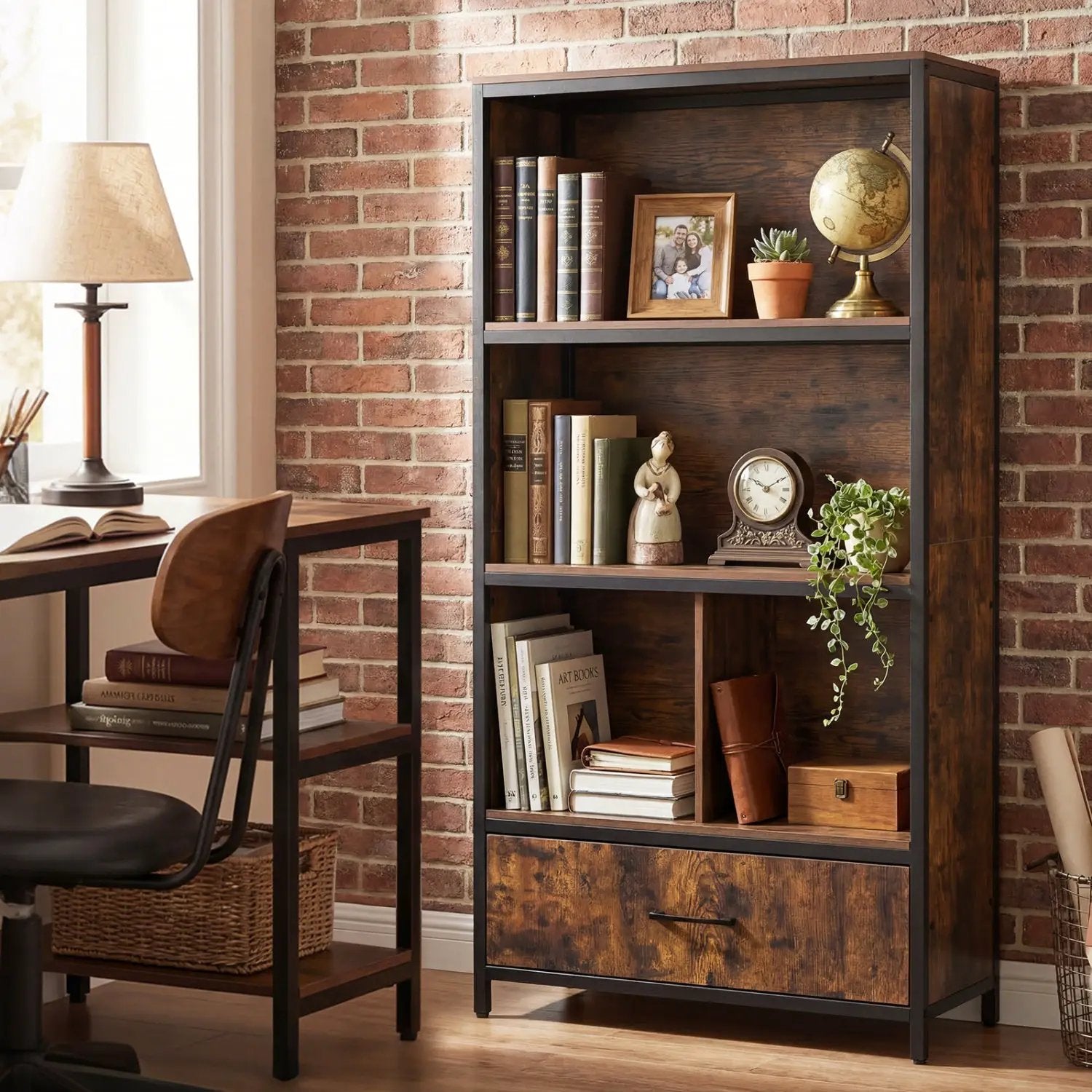 56" Tall Freestanding Bookcase with Drawer 5 Tier by DirectDeals