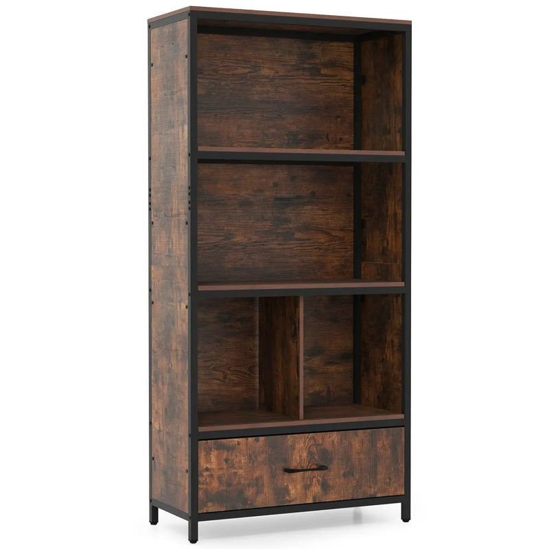 56" Tall Freestanding Bookcase with Drawer 5 Tier by DirectDeals