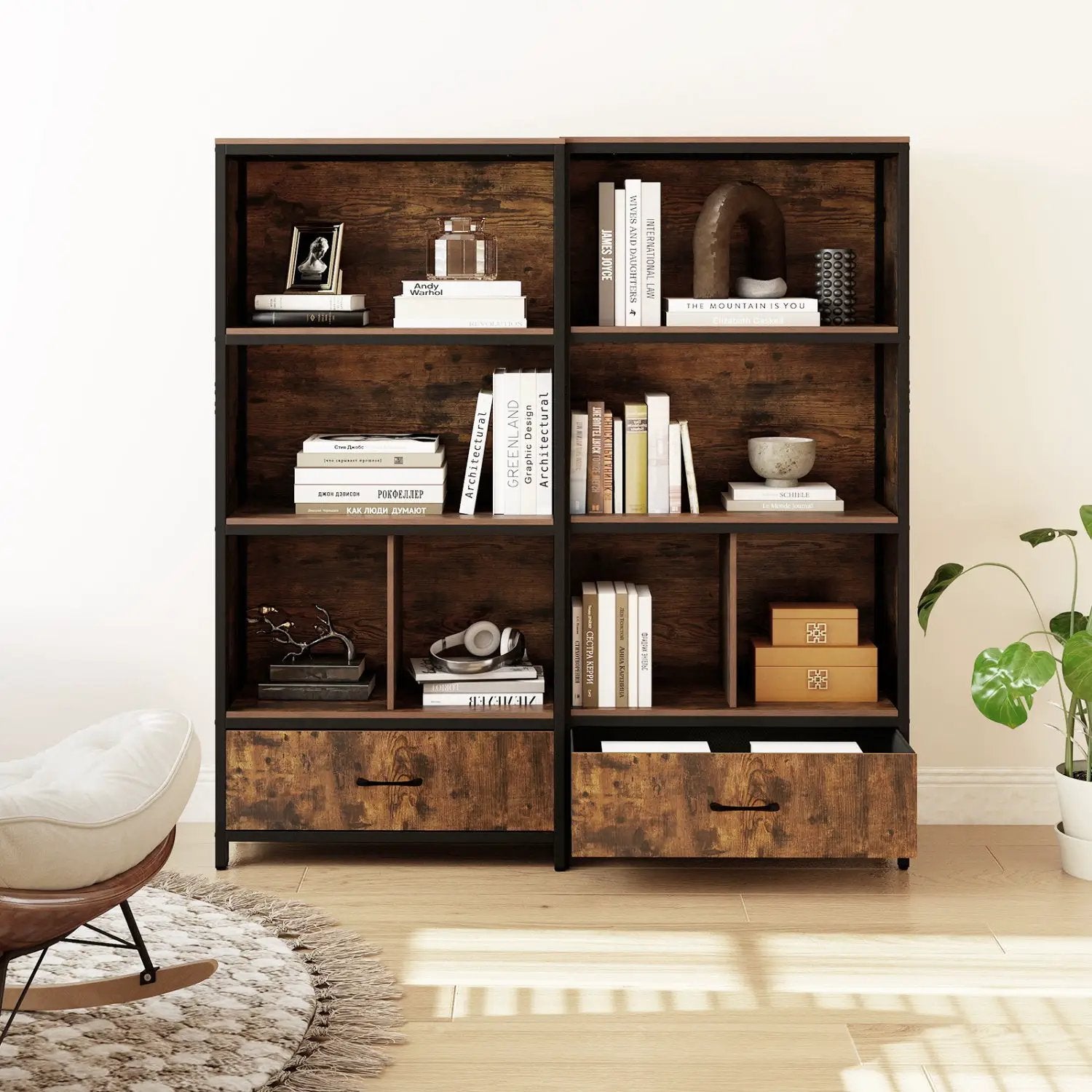 56" Tall Freestanding Bookcase with Drawer 5 Tier by DirectDeals
