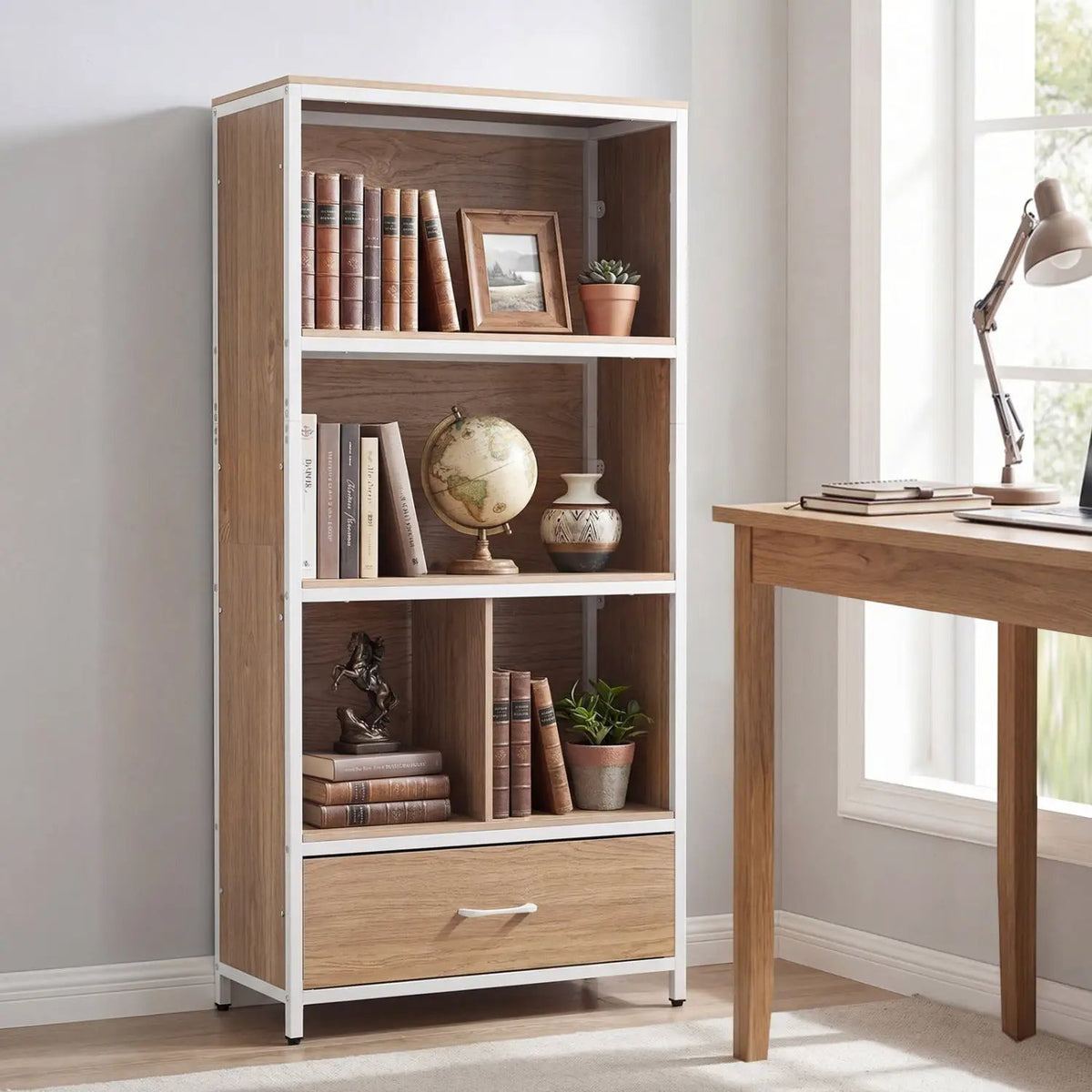 56" Tall Freestanding Bookcase with Drawer 5 Tier, photo 10 of 16