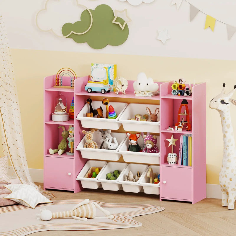 56 inch Large Toy Storage Organizer with 8 Removable Bins and Bookshelf by DirectDeals