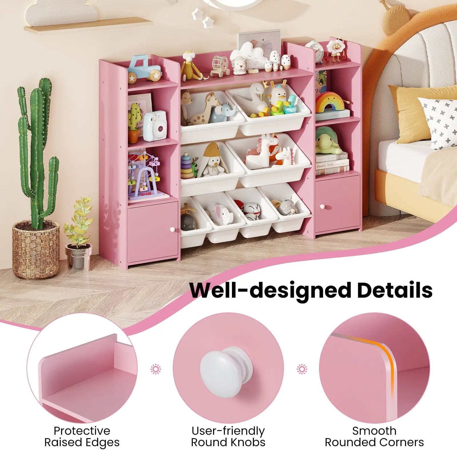 56 inch Large Toy Storage Organizer with 8 Removable Bins and Bookshelf by DirectDeals