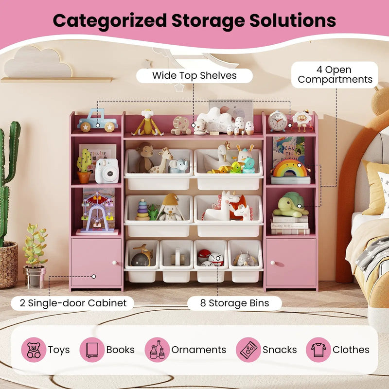 56 inch Large Toy Storage Organizer with 8 Removable Bins and Bookshelf by DirectDeals