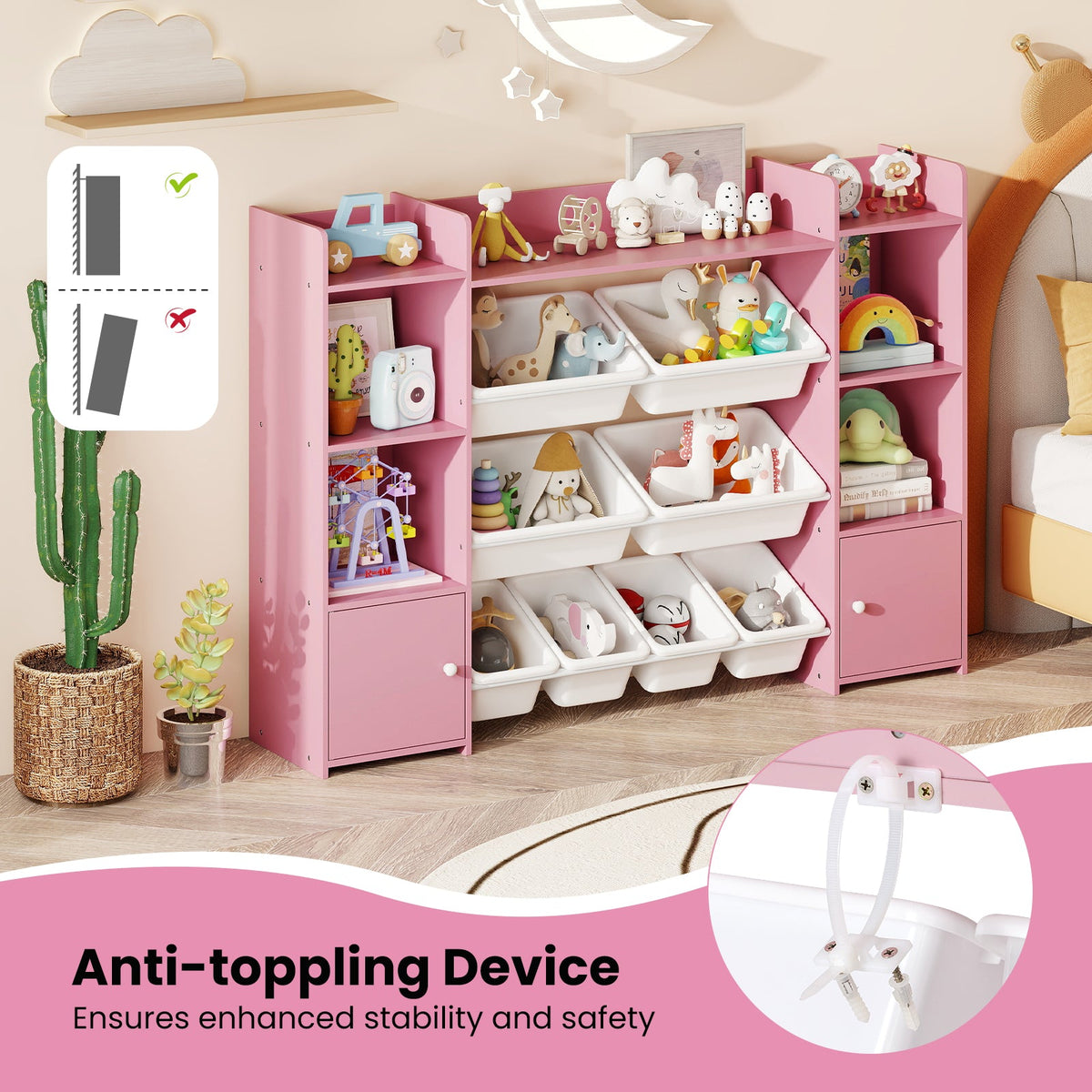 56 inch Large Toy Storage Organizer with 8 Removable Bins and Bookshelf, photo 23 of 24