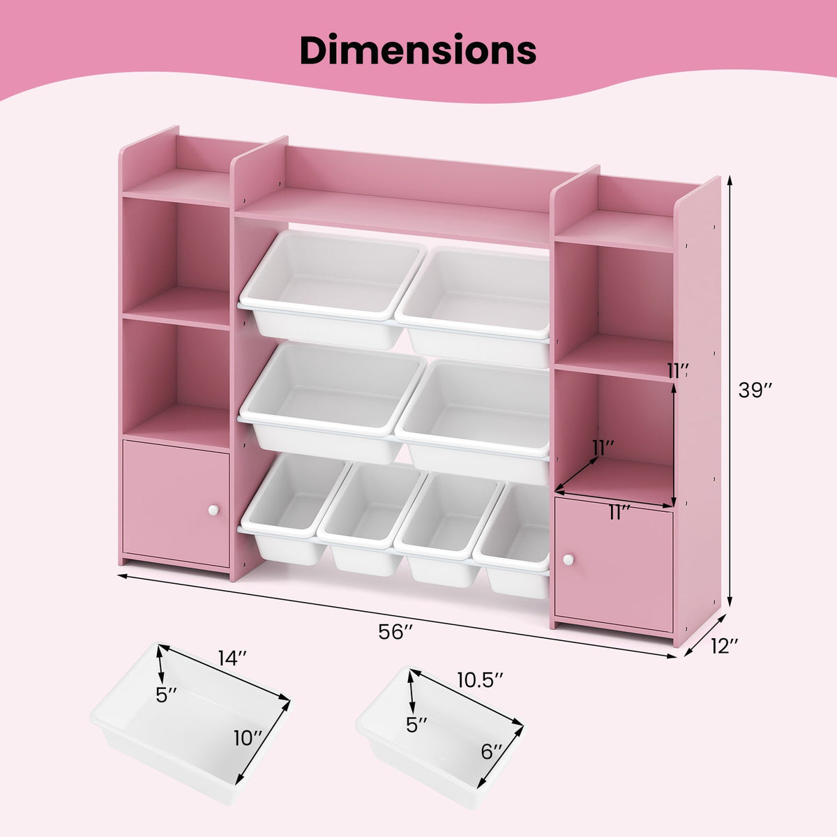 56 inch Large Toy Storage Organizer with 8 Removable Bins and Bookshelf, photo 10 of 24