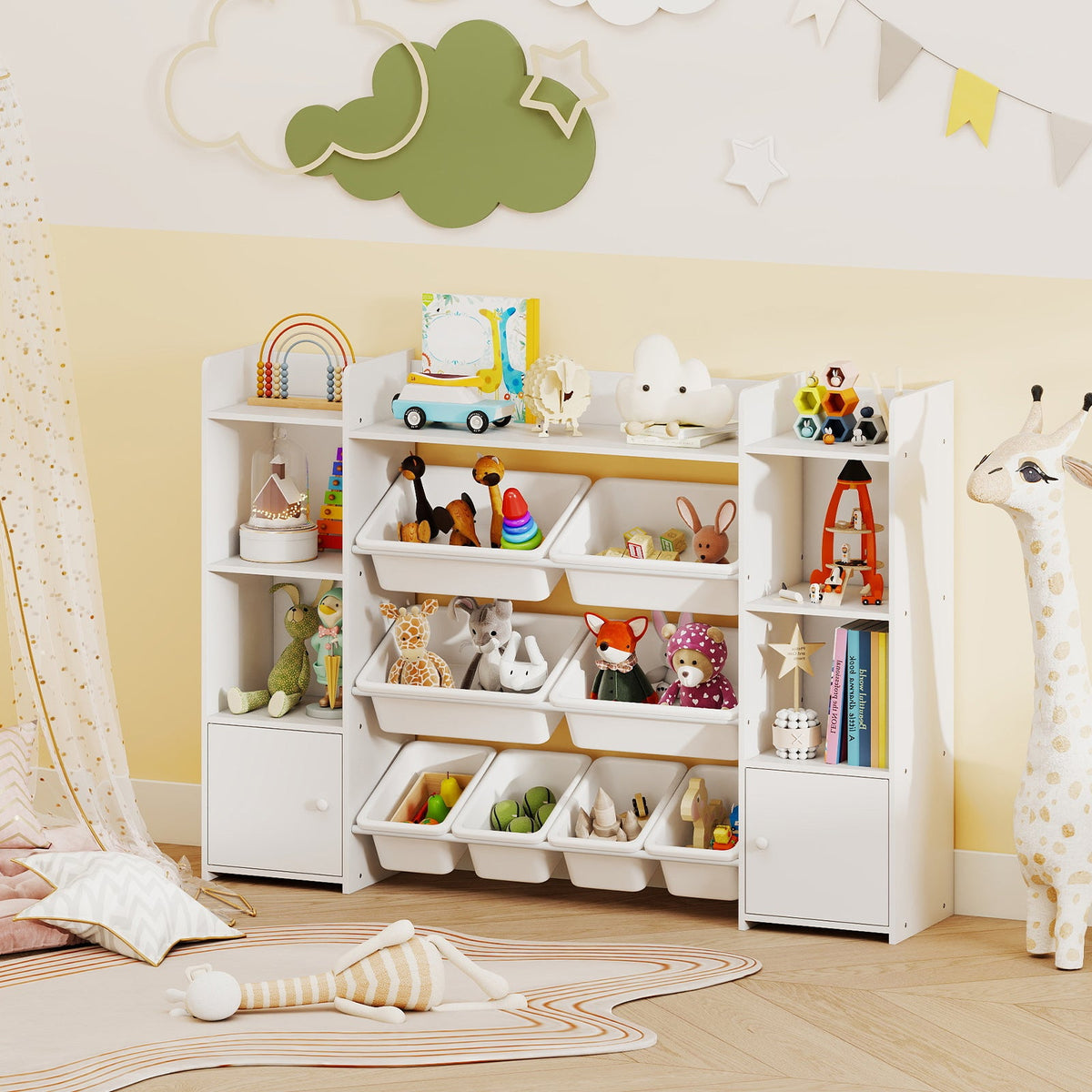 56 inch Large Toy Storage Organizer with 8 Removable Bins and Bookshelf, photo 3 of 24