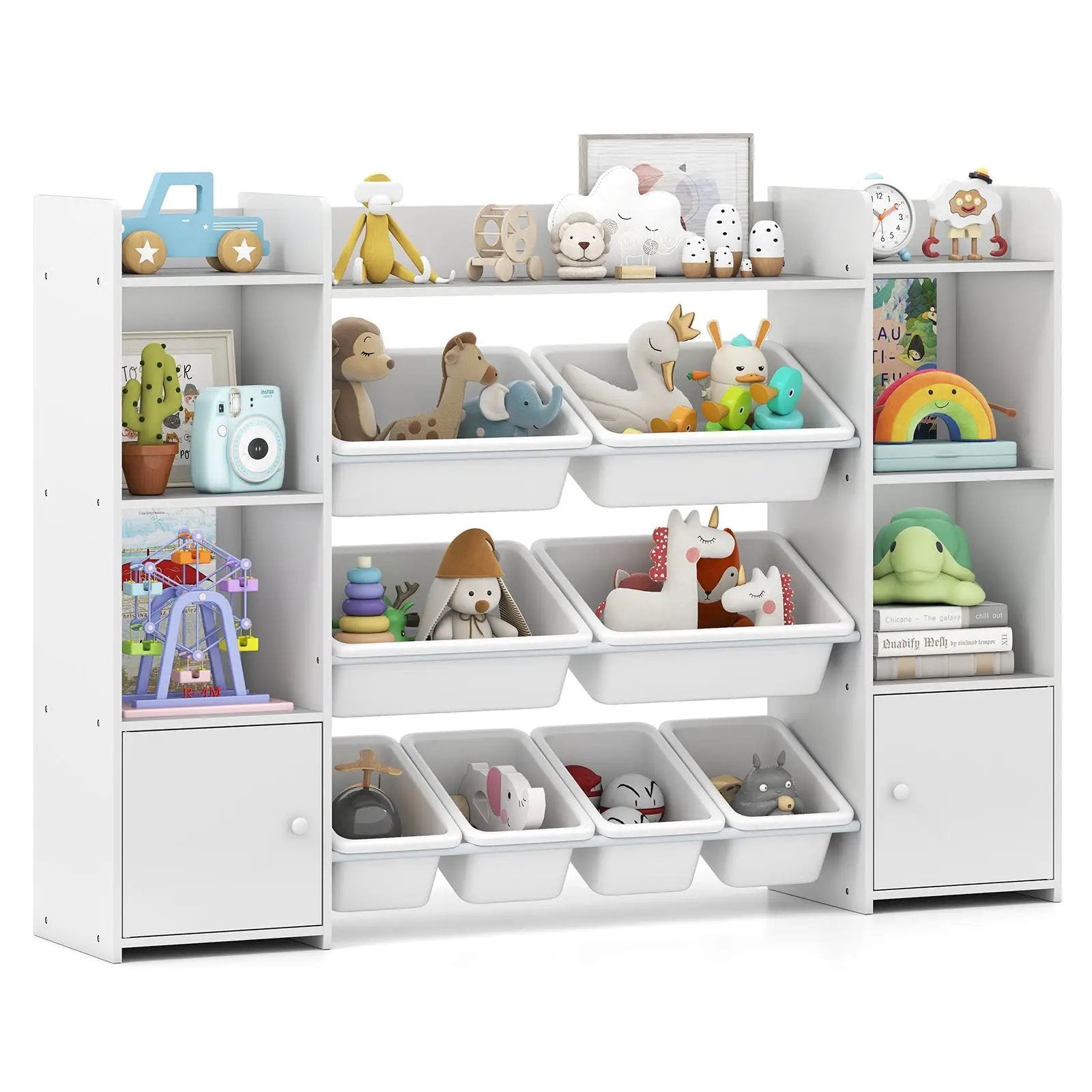56 inch Large Toy Storage Organizer with 8 Removable Bins and Bookshelf by DirectDeals