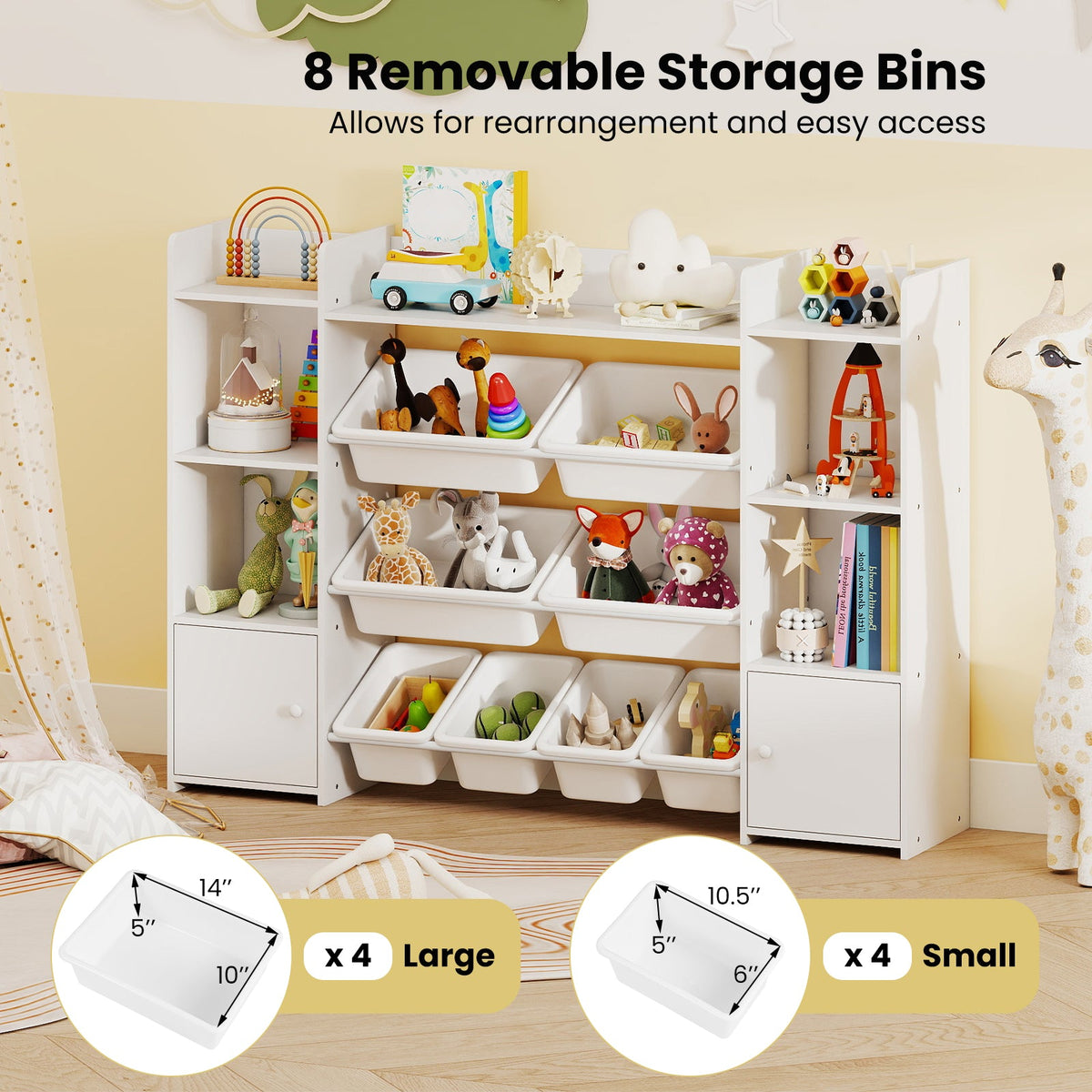 56 inch Large Toy Storage Organizer with 8 Removable Bins and Bookshelf, photo 21 of 24