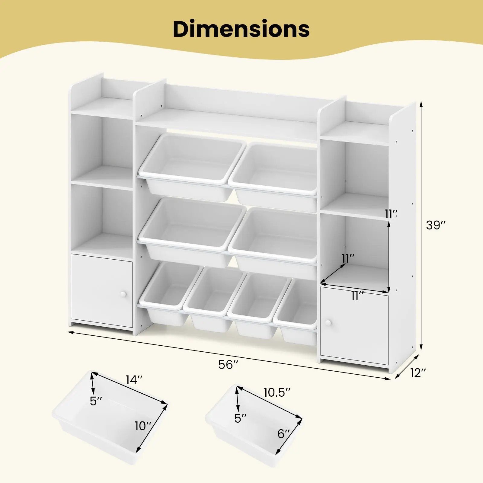 56 inch Large Toy Storage Organizer with 8 Removable Bins and Bookshelf by DirectDeals