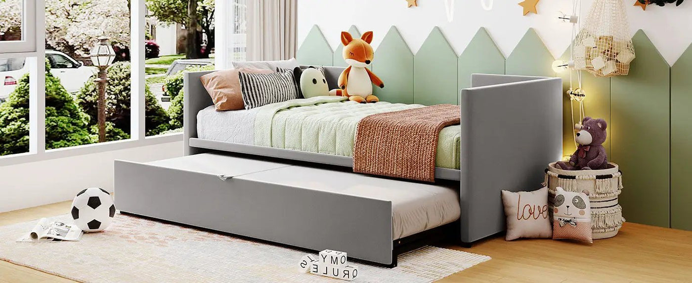 Twin Size Upholstered Daybed With Pop Up Trundle by HouseOfZazla