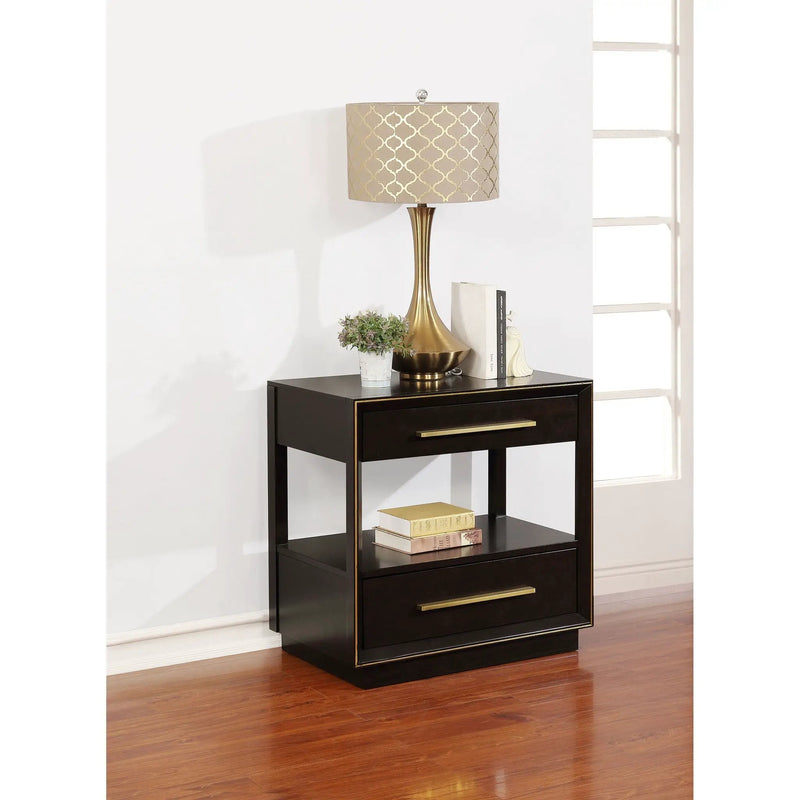 2 Drawer Nightstand With Trim And USB Charging - Brown by HouseOfZazla