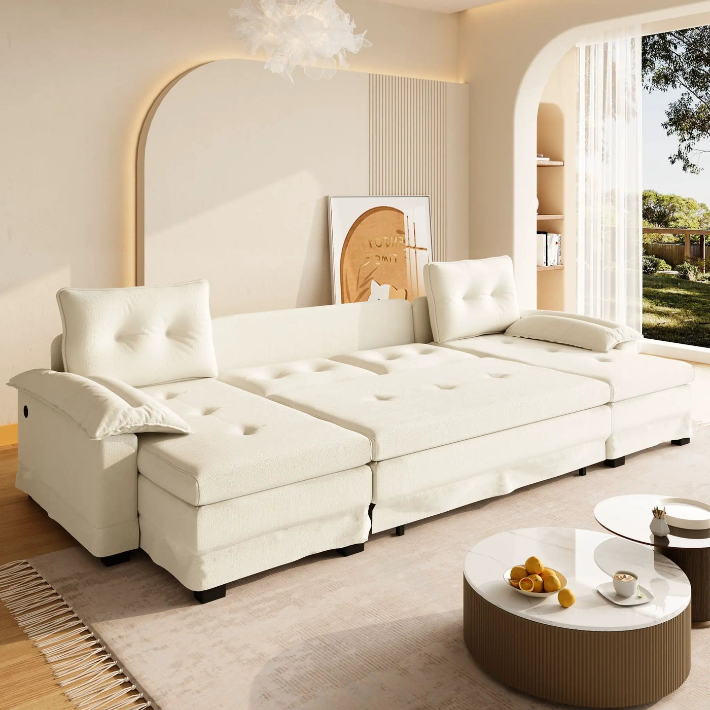 U-Shaped Sleeper Sofa With Pull Out Bed, Removable Armrests & USB Ports For Living Room by HouseOfZazla