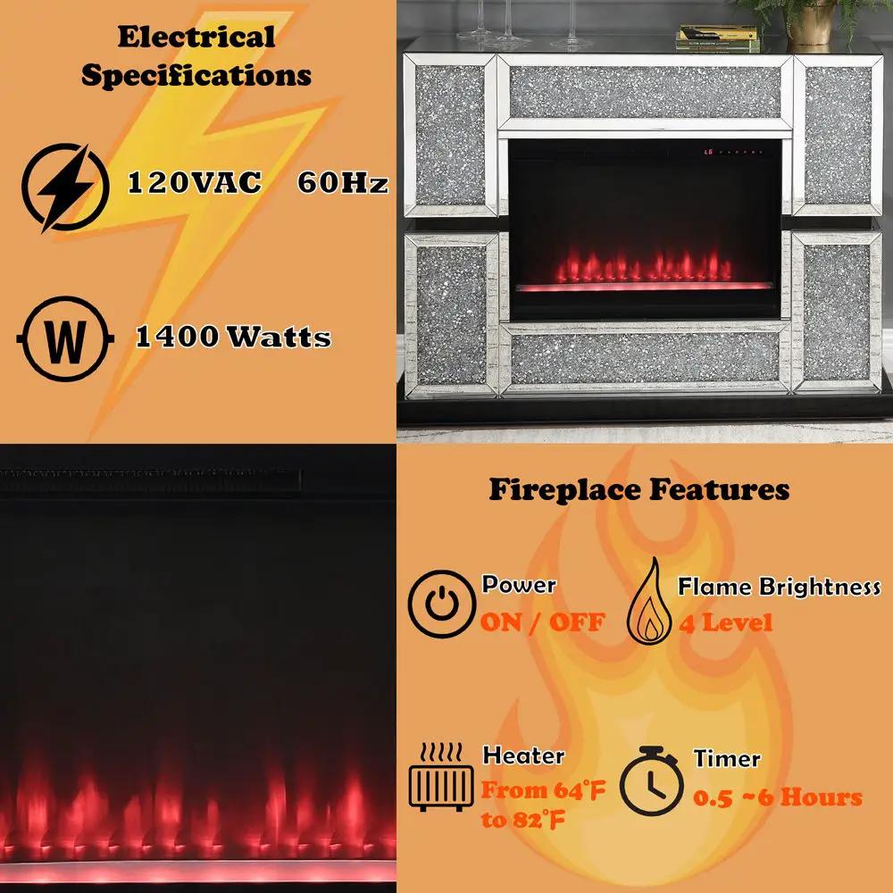 Noralie - 48" X 15" Fireplace - Mirrored & Faux Diamonds by Unique Piece Furniture