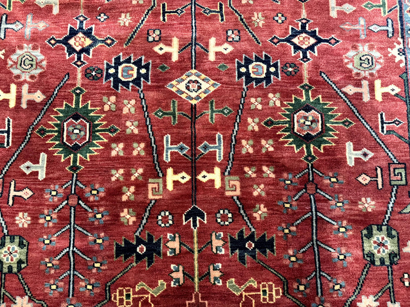 Indo Persian Heriz Serapi Rug 6x8, Rust Red and Navy Blue, Allover Pattern by Jewel Rugs