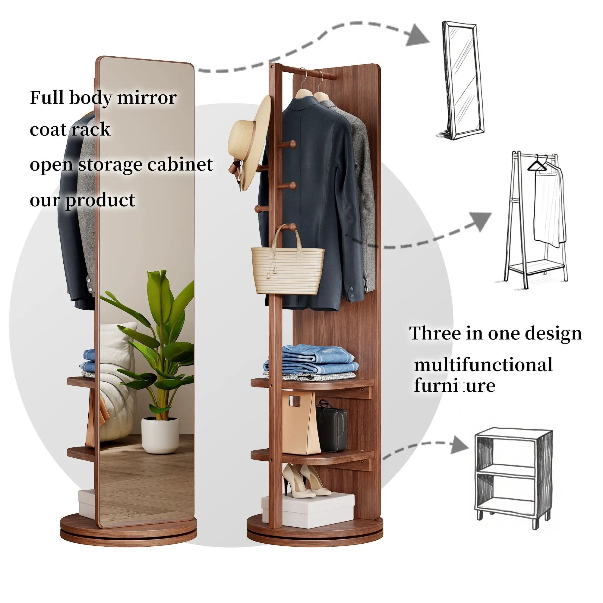 3 In 1 Multifunctional Full Length Clothing Mirror by Unique Piece Furniture