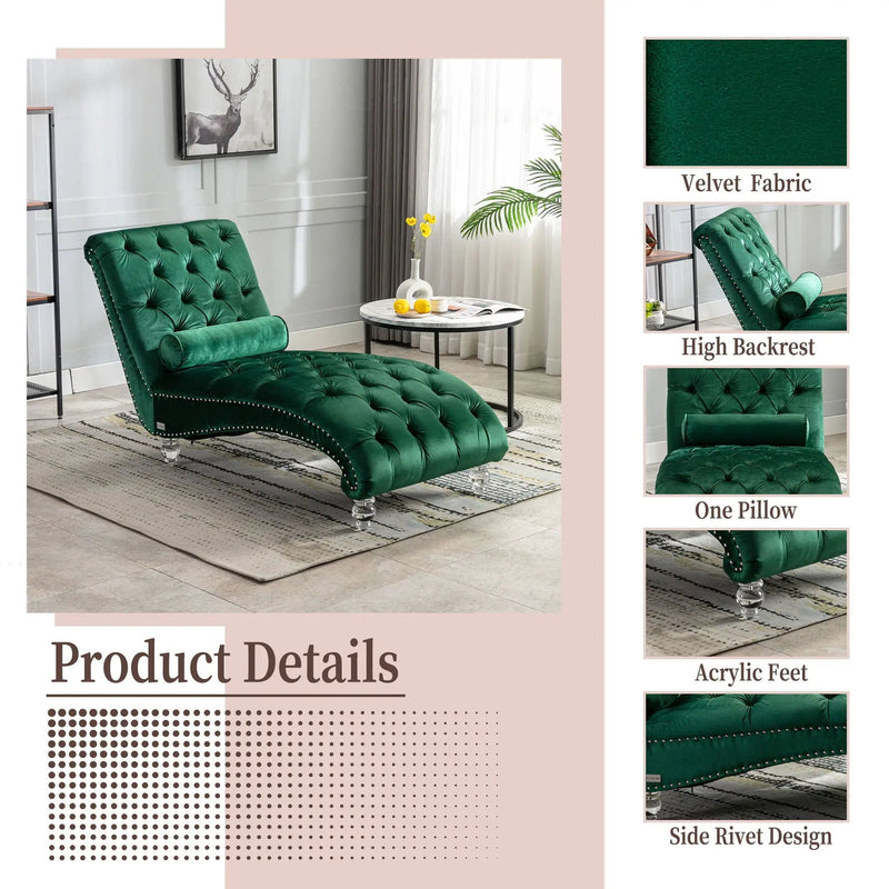 Chaise Lounge Indoor, Button Tufted Upholstered Chaise Lounge Chair With Pillow by Unique Piece Furniture
