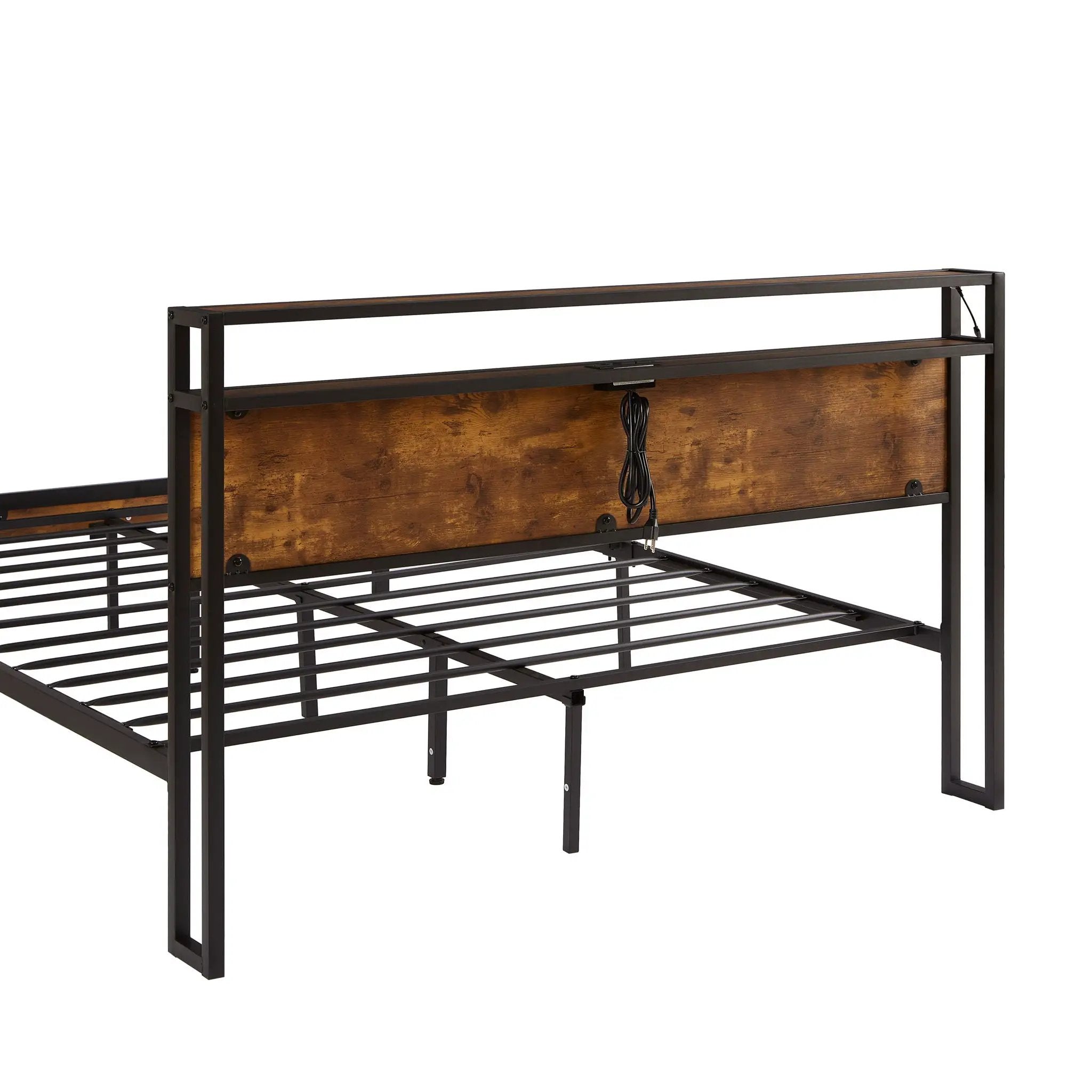 Metal Platform Bed Frame With Wooden Headboard And Footboard With USB Liner, LED Lights, No Box Spring Needed, Large Under Bed Storage by Unique Piece Furniture