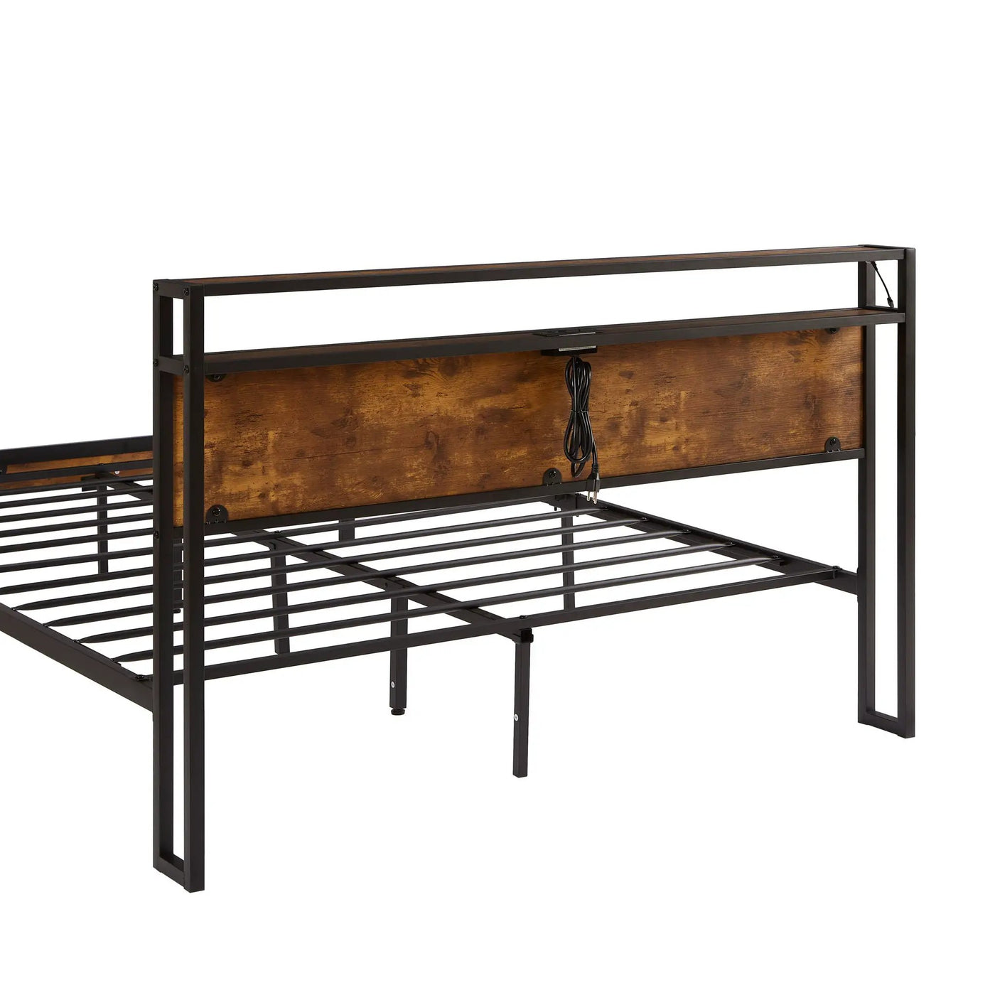 Metal Platform Bed Frame With Wooden Headboard And Footboard With USB Liner, LED Lights, No Box Spring Needed, Large Under Bed Storage by HouseOfZazla