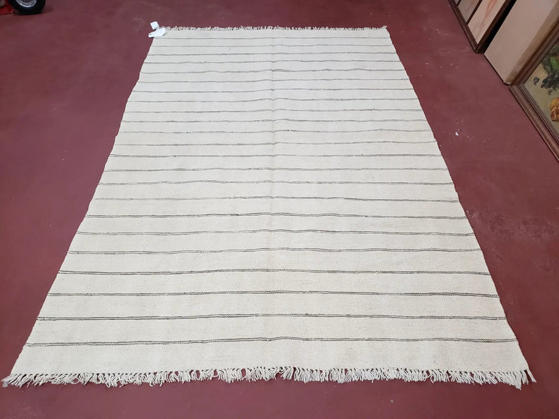 New Turkish Kilim Rug, Striped Area Rug, Southwestern Style, Off-white/Ivory Color, 5x8 Kilim Carpet, Hand-Knotted, Flatweave, Wool by Jewel Rugs