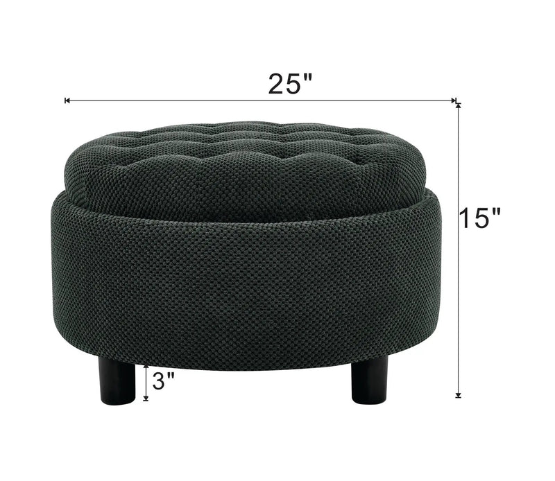 25 Inch Round Storage Ottoman with Tray by HouseOfZazla