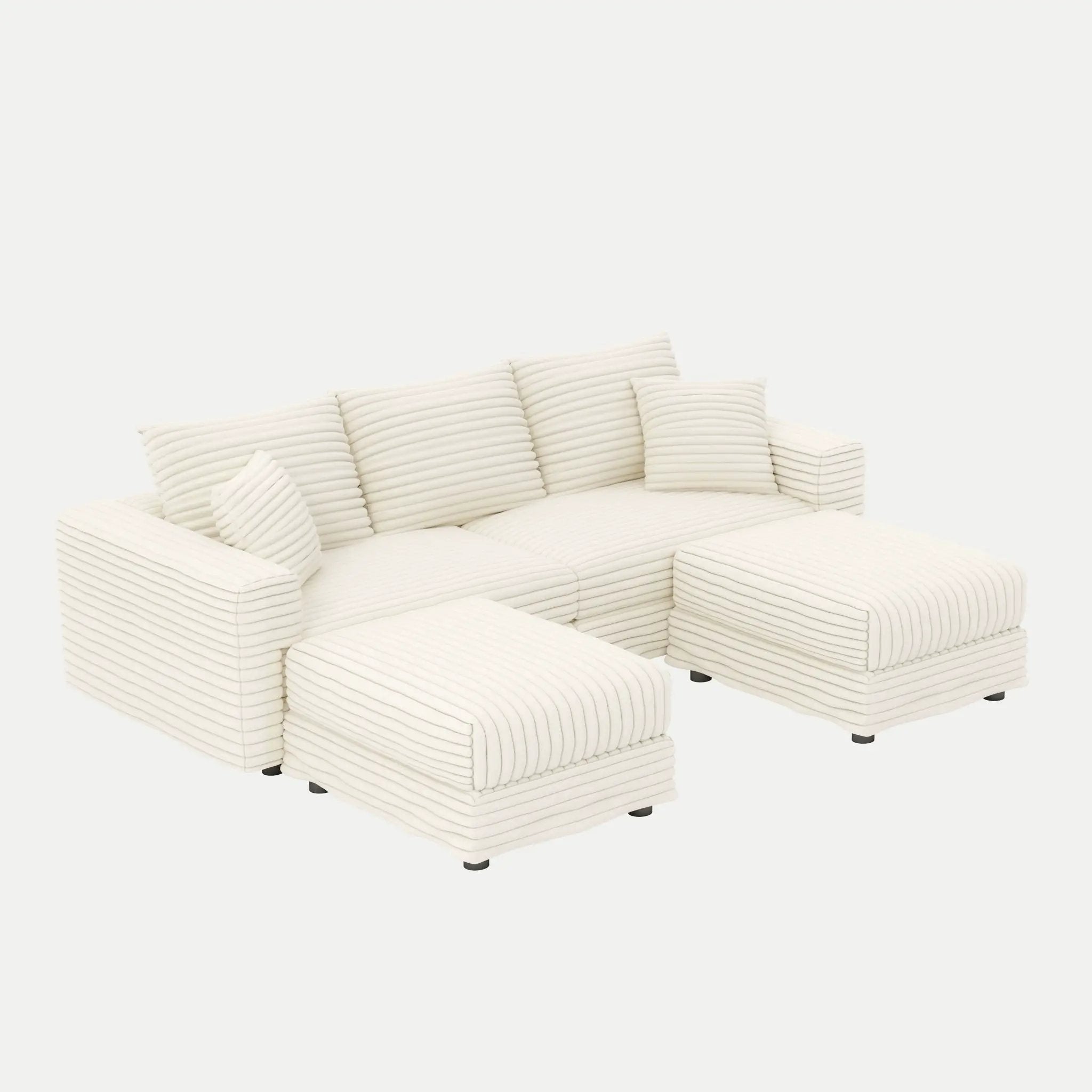 Deep Seat Convertible Sofa With Soft Pillows And Ottomans