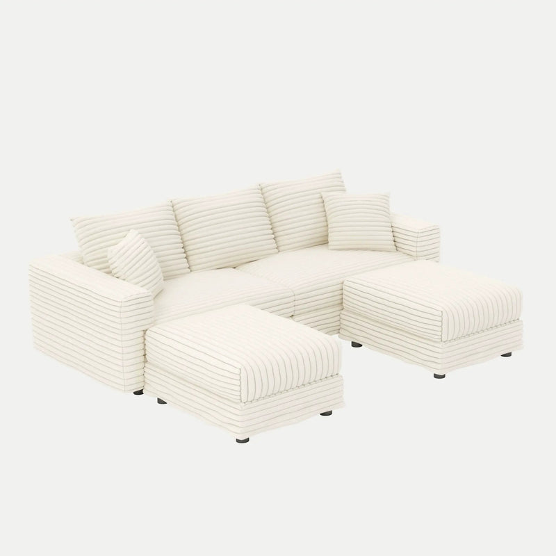 Deep Seat Convertible Sofa With Soft Pillows And Ottomans