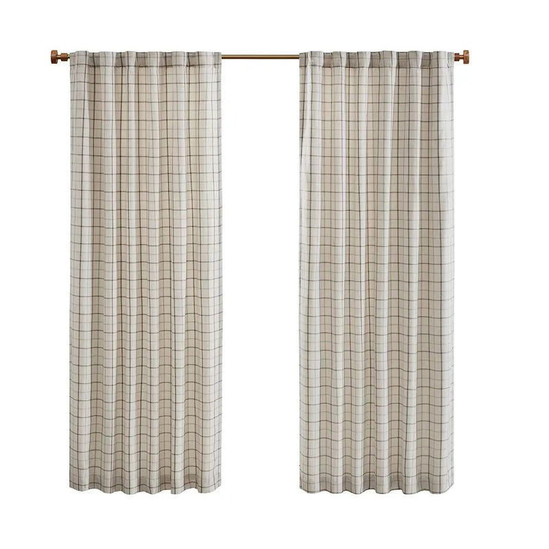 Plaid Rod Pocket and Back Tab Curtain Panel with Fleece Lining Natural 50x95 by HouseOfZazla