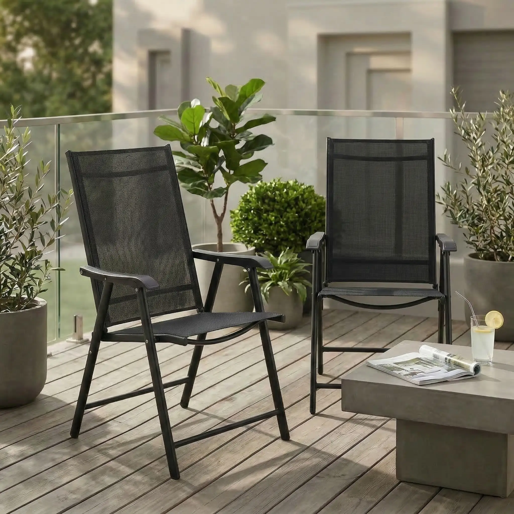 Outdoor Patio Chairs Set of 2 Stackable Portable for Deck, Garden, Camping and Travel by HouseOfZazla
