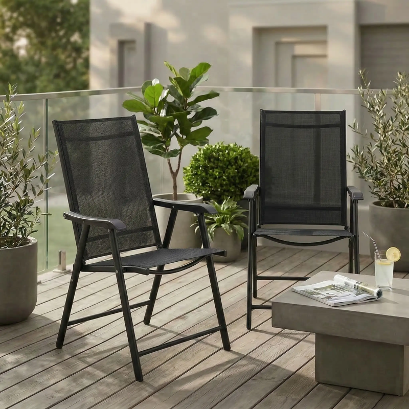 Outdoor Patio Chairs Set of 2 Stackable Portable for Deck, Garden, Camping and Travel by HouseOfZazla