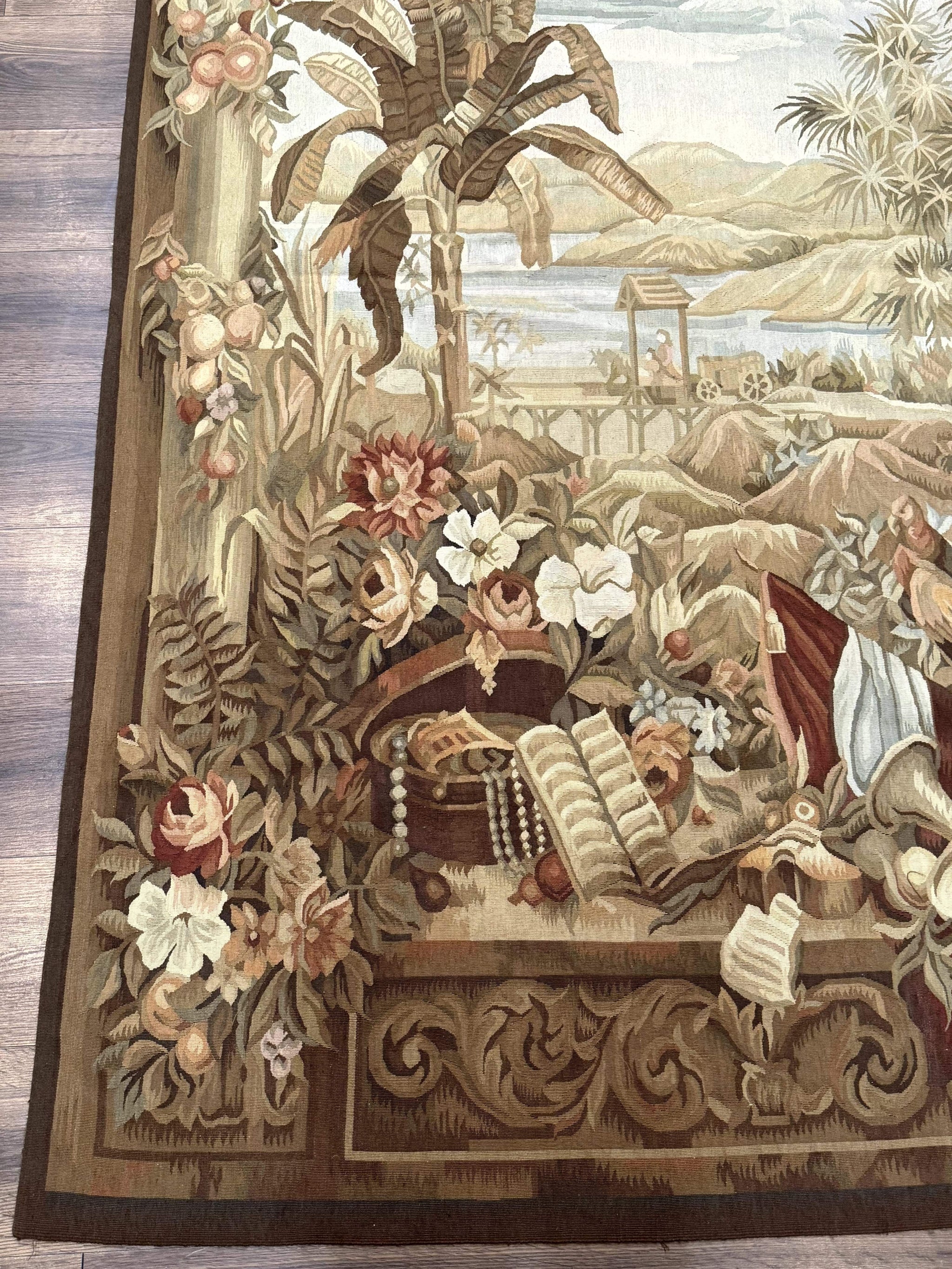 Vintage French Tapestry 5x7, Handmade, Wool, Aubusson Weave by Jewel Rugs
