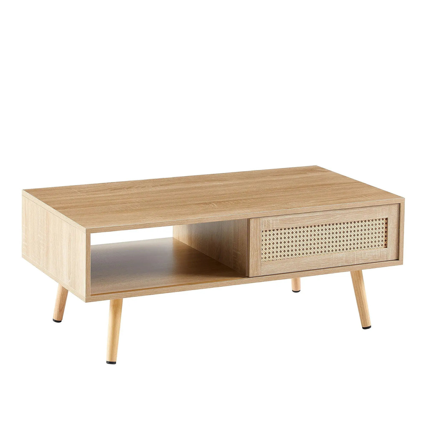 41.34" Rattan Coffee Table, Sliding Door For Storage, Solid Wood Legs, Modern Table For Living Room by HouseOfZazla