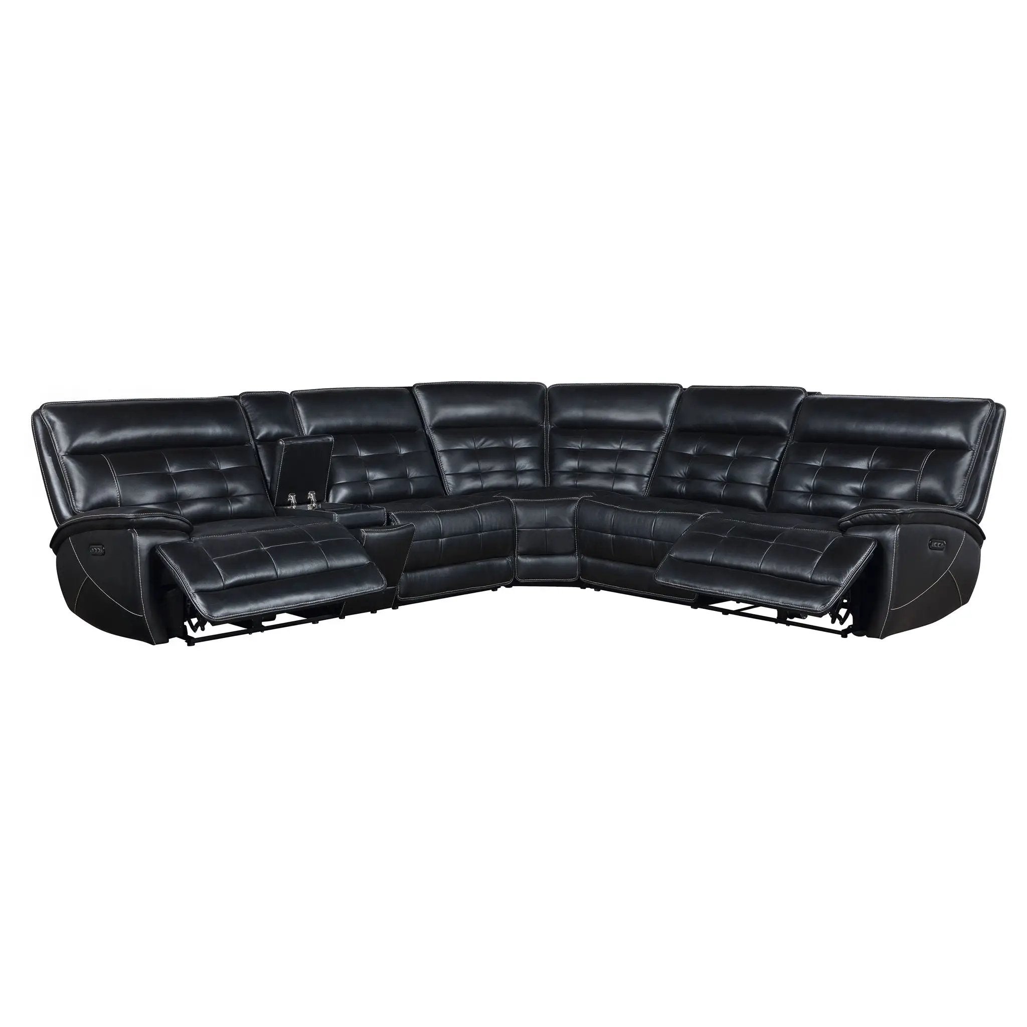 Hewitt Leather Dual Power Reclining Sectional Sofa Black by Unique Piece Furniture