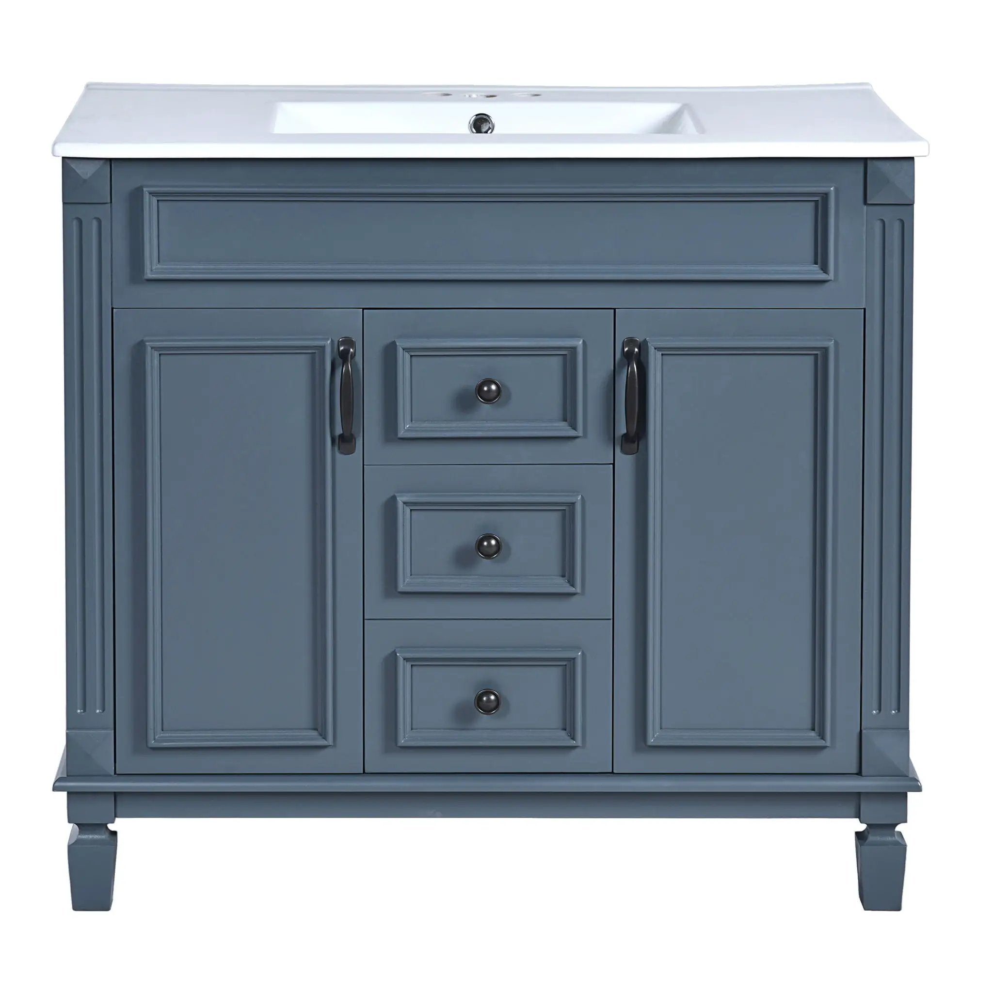 36" Bathroom Vanity With Top Sink, Basin On Cabinet With 2 Soft Closing Doors And 2 Drawers - Blue by Unique Piece Furniture