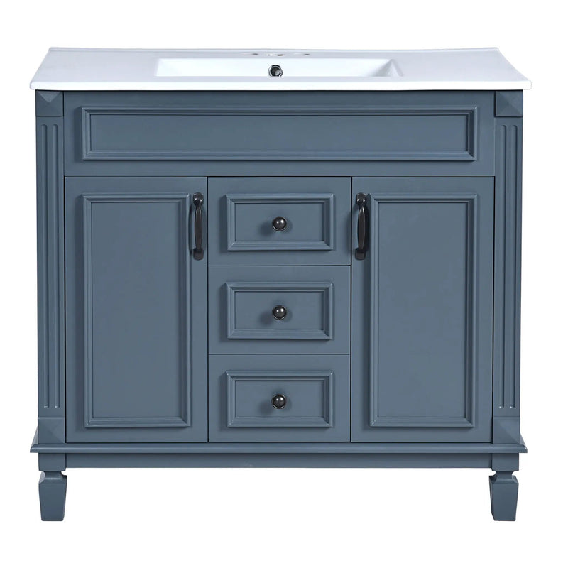 36" Bathroom Vanity With Top Sink, Basin On Cabinet With 2 Soft Closing Doors And 2 Drawers - Blue by Unique Piece Furniture
