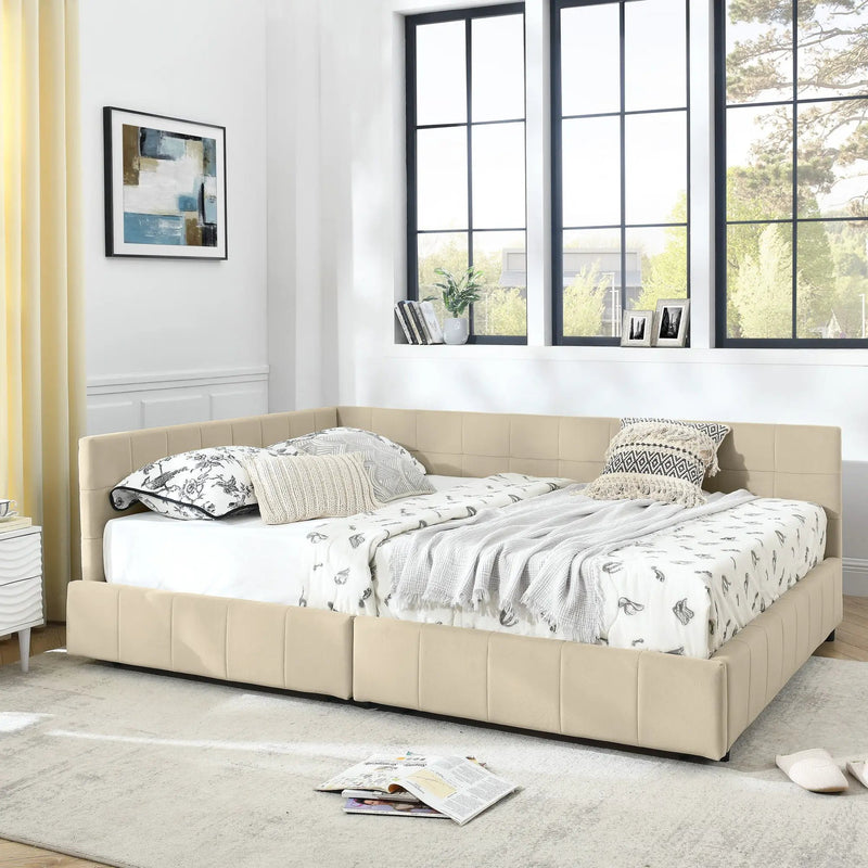 Mid-Century Storage Upholstered Tufted Bed Frame With Backrest And Armrests by Unique Piece Furniture