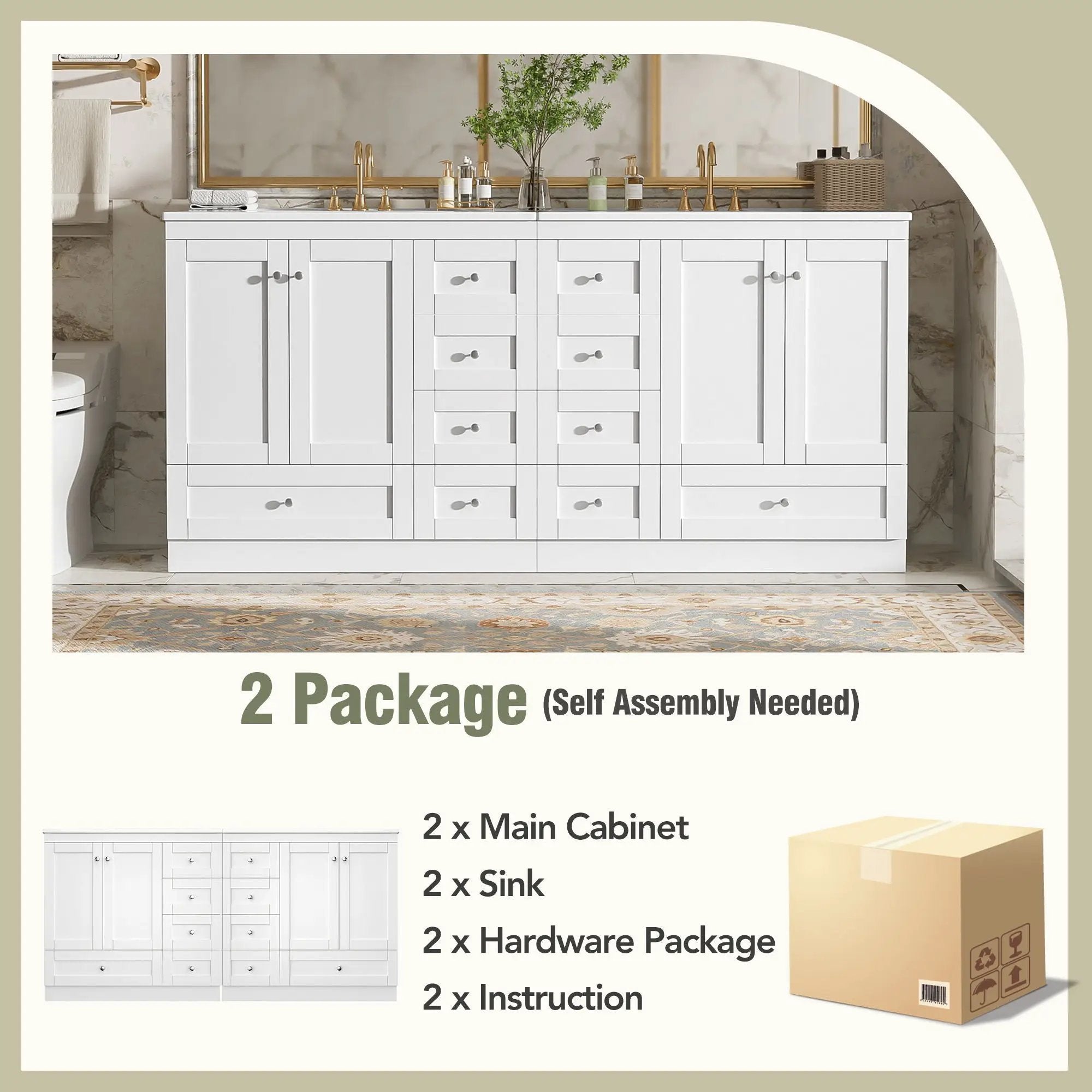 Shaker Free Standing Bathroom Vanity Cabinet & Sink, Soft Close Drawers, Soft Close Doors