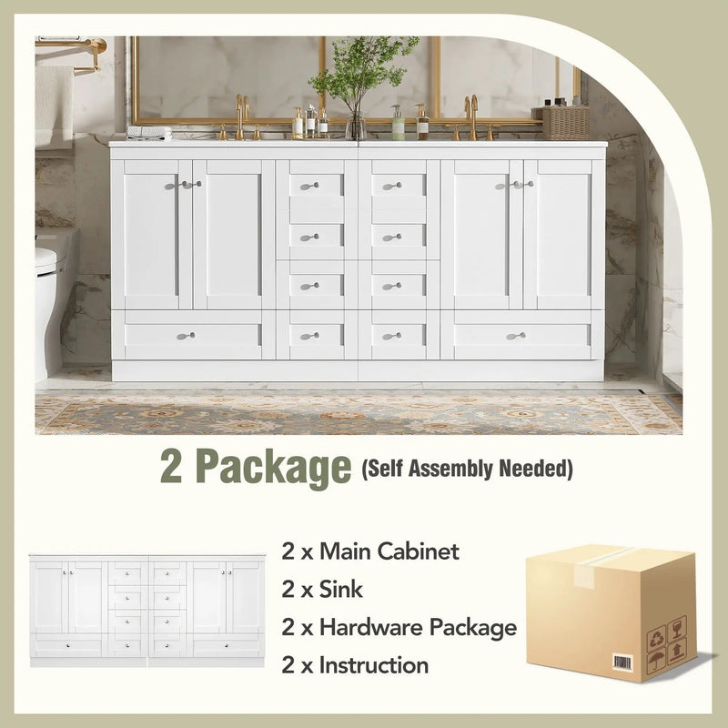 Shaker Free Standing Bathroom Vanity Cabinet & Sink, Soft Close Drawers, Soft Close Doors