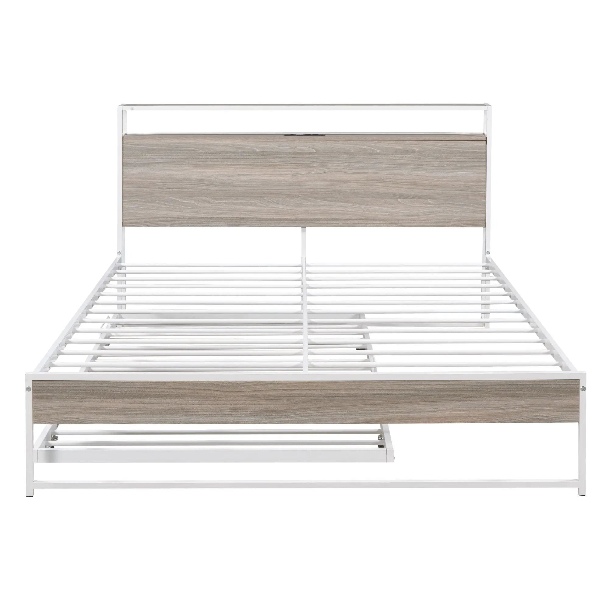 Platform Bed Frame With Trundle, USB Ports And Slat Support, No Box Spring Needed by HouseOfZazla