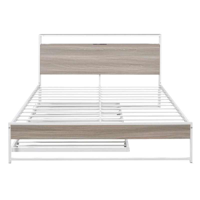 Platform Bed Frame With Trundle, USB Ports And Slat Support, No Box Spring Needed by HouseOfZazla