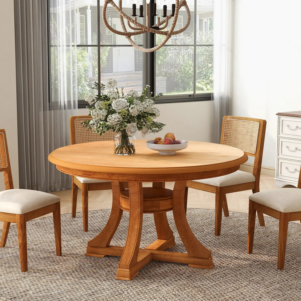 7-Piece Round Extendable Solid Wood Dining Table Set by HouseOfZazla