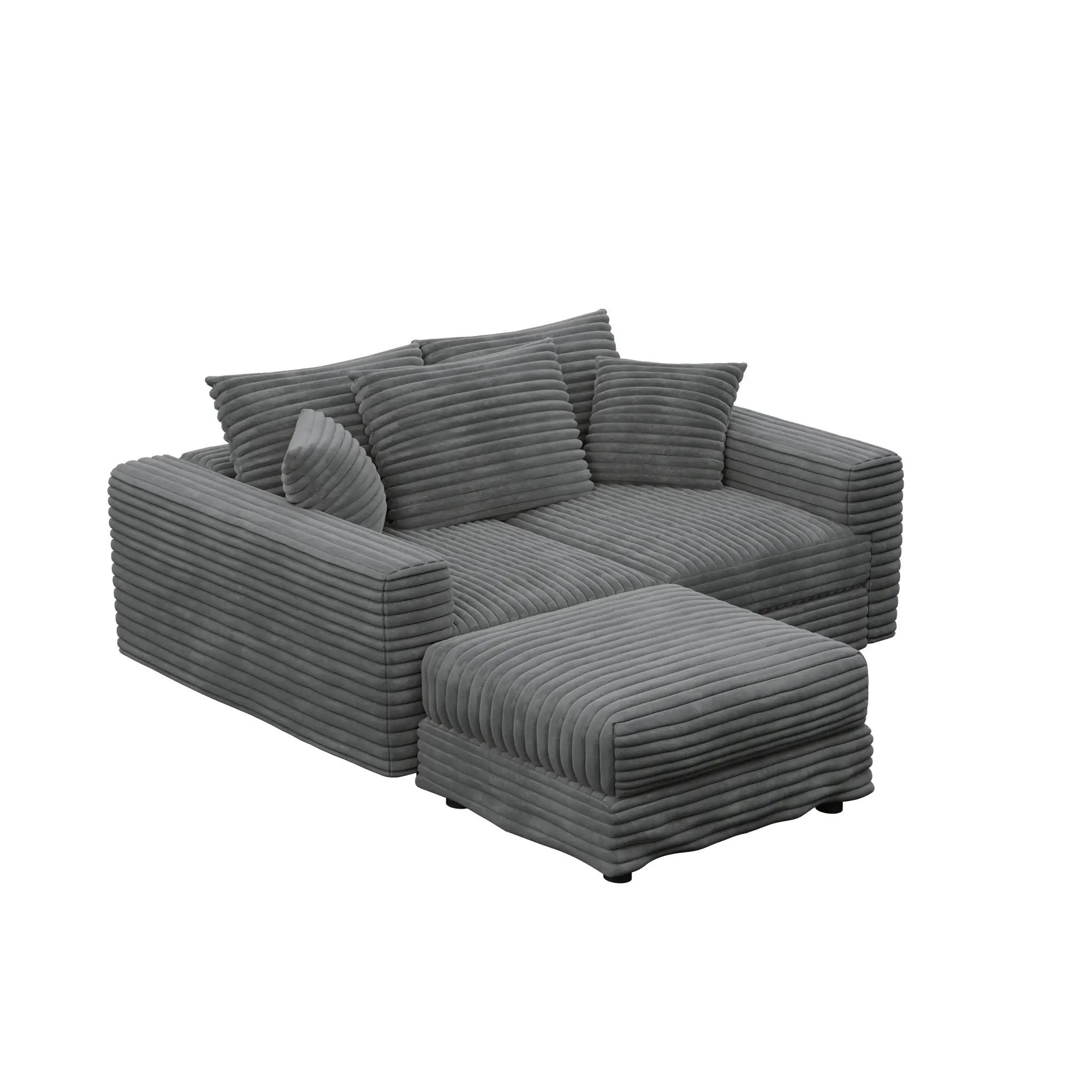 Deep Seat Convertible Sofa With Soft Pillows And Ottomans