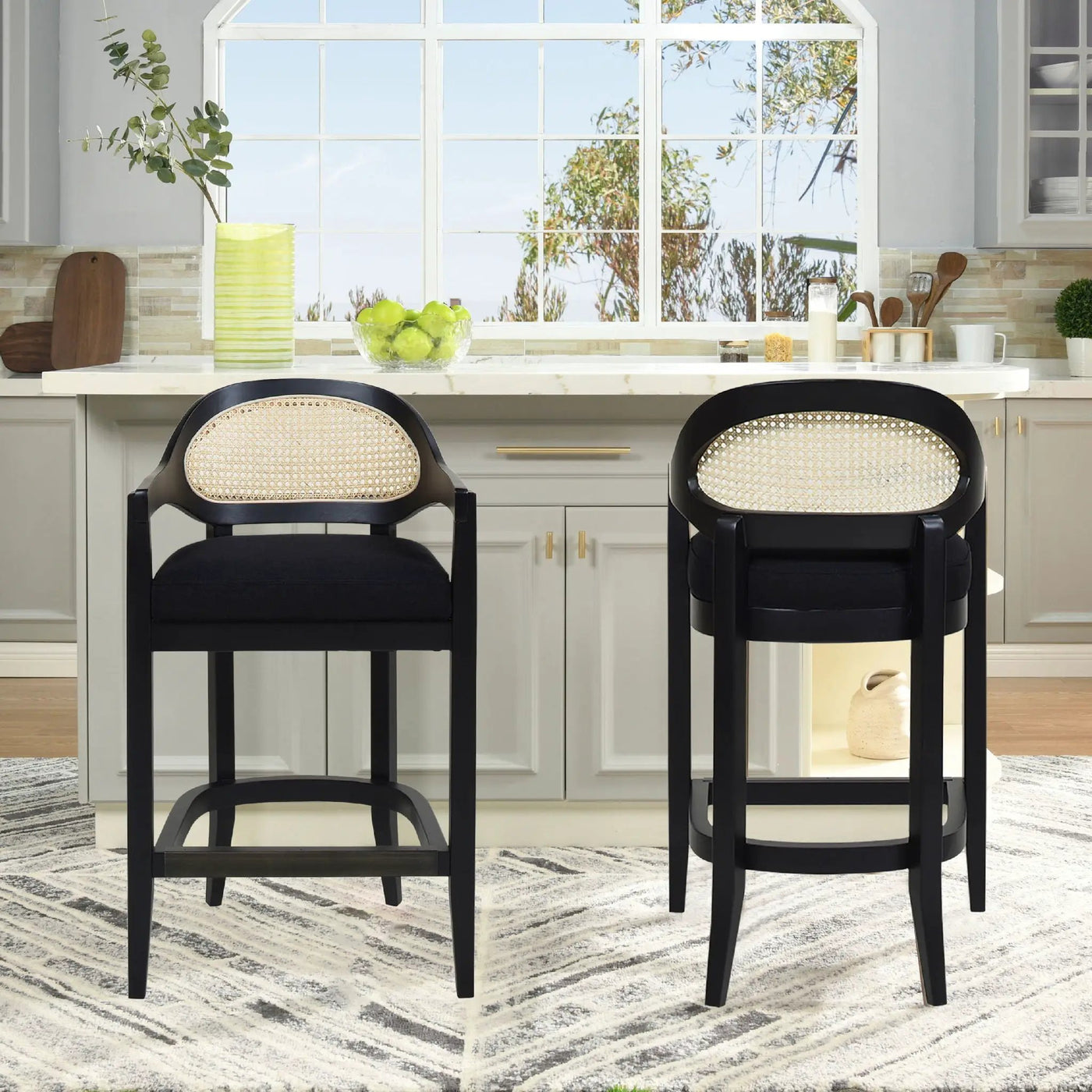 Americana - Mid-Century Modern Cane Back Counter Stool by Unique Piece Furniture