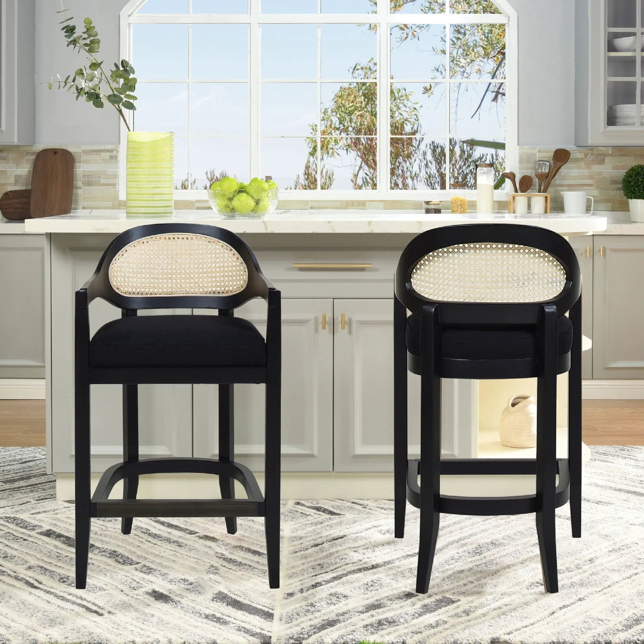 Americana - Mid-Century Modern Cane Back Counter Stool by Unique Piece Furniture