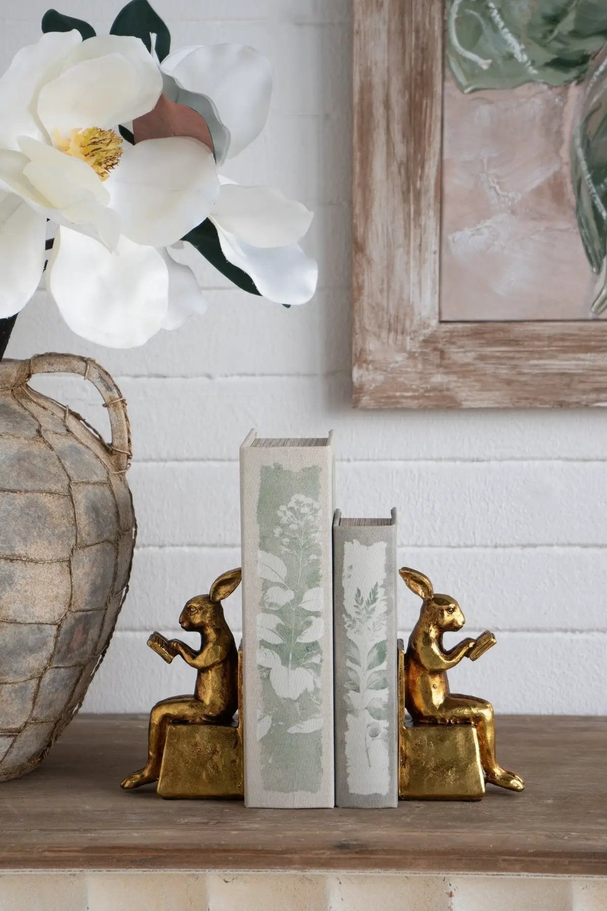 3.9x2.8x6.9' Sitting Rabbit Bookends With Antique Gold Finish by HouseOfZazla