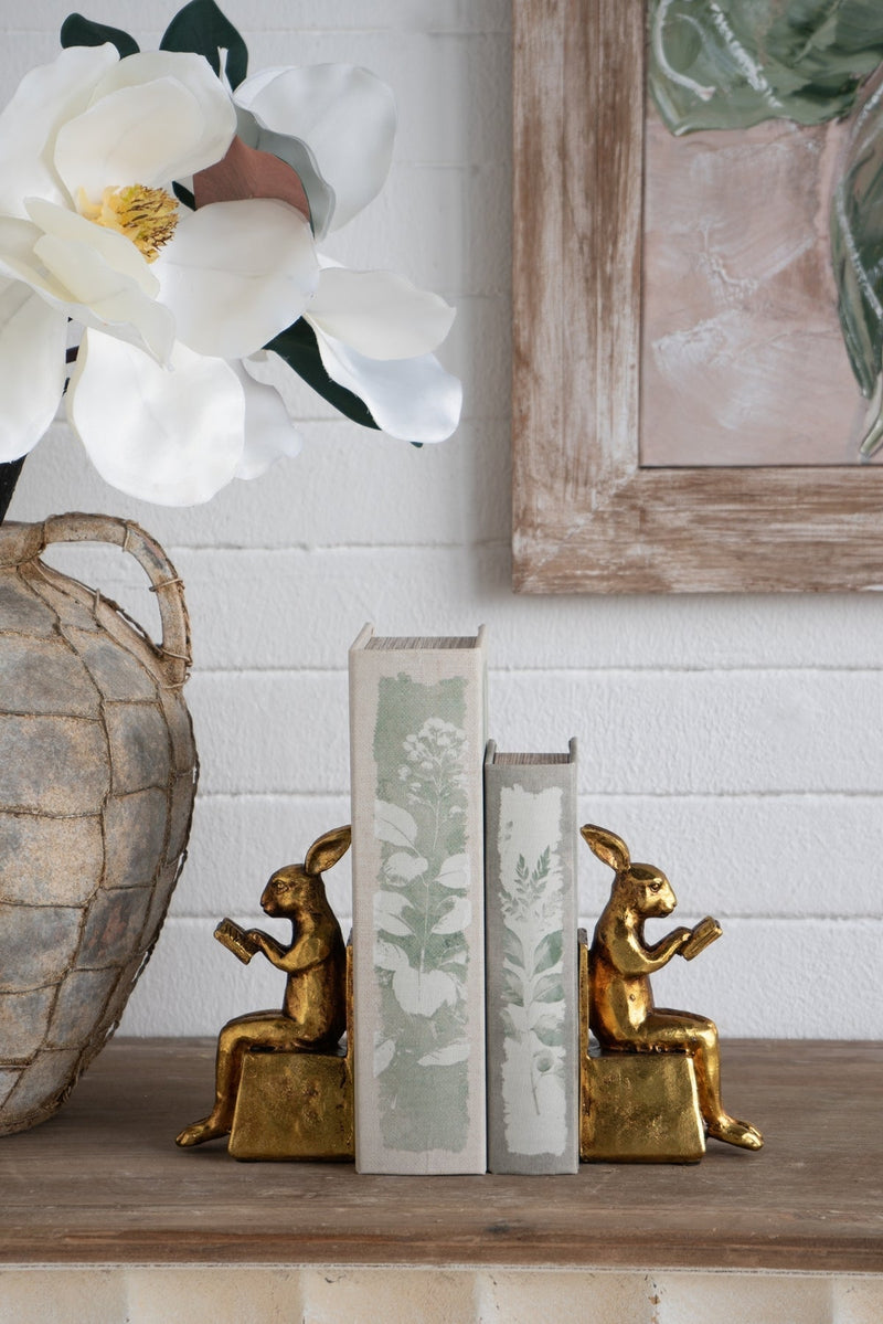 3.9x2.8x6.9' Sitting Rabbit Bookends With Antique Gold Finish by HouseOfZazla