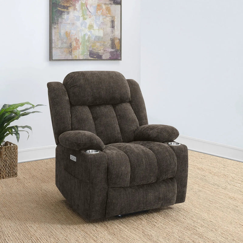 Houston Upholstered Power Lift Recliner Chair Dark Brown by Unique Piece Furniture