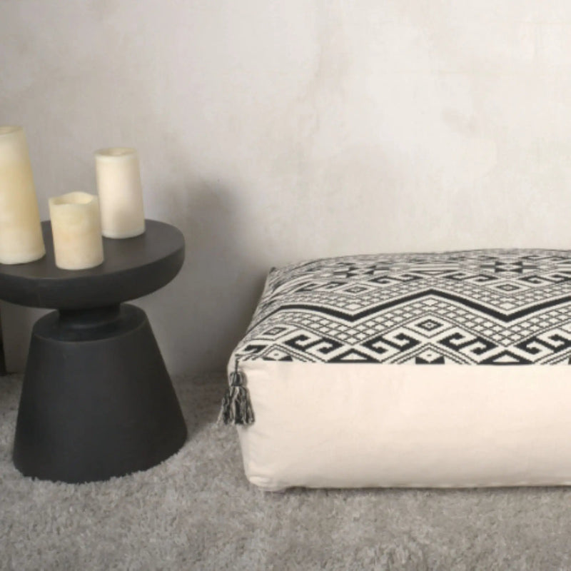 Kiki - Rectangular Pouf Ottoman Floor Cushion Natural - Black by Unique Piece Furniture