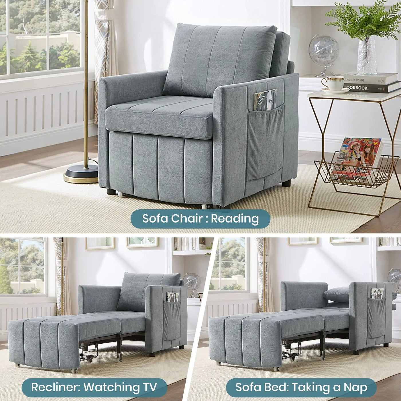 Upholstered Convertible Sleeper Sofa With 5 Position Backrest, Side Pockets, Storage by HouseOfZazla
